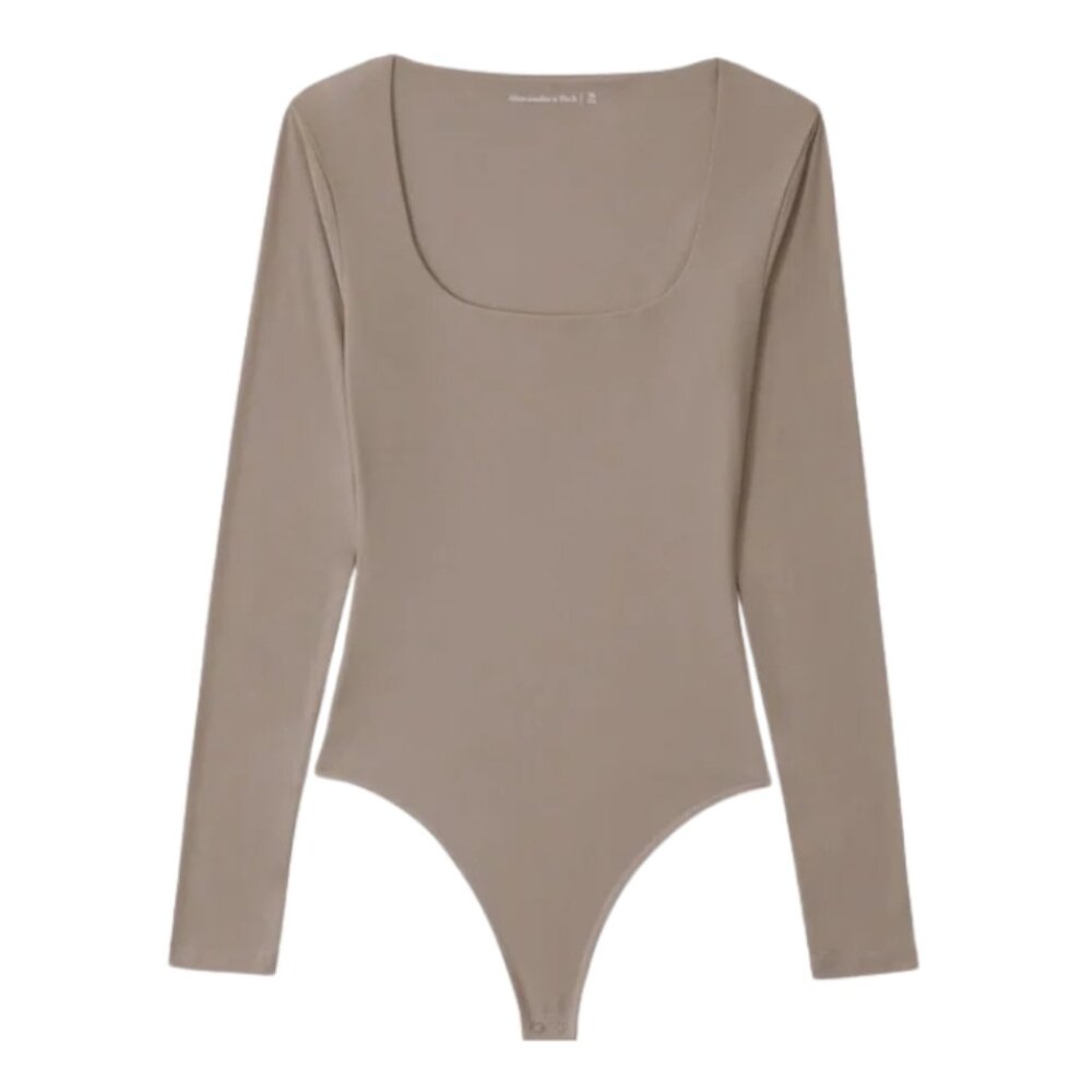 AbercrombieSoft Matte Seamless Long-Sleeve Squareneck Bodysuit Size Small Taupe